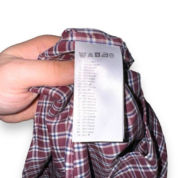 Eton Slim Fit Non-Iron Red Check BD Dress Shirt Size XL 17 - Picture 7 of 8